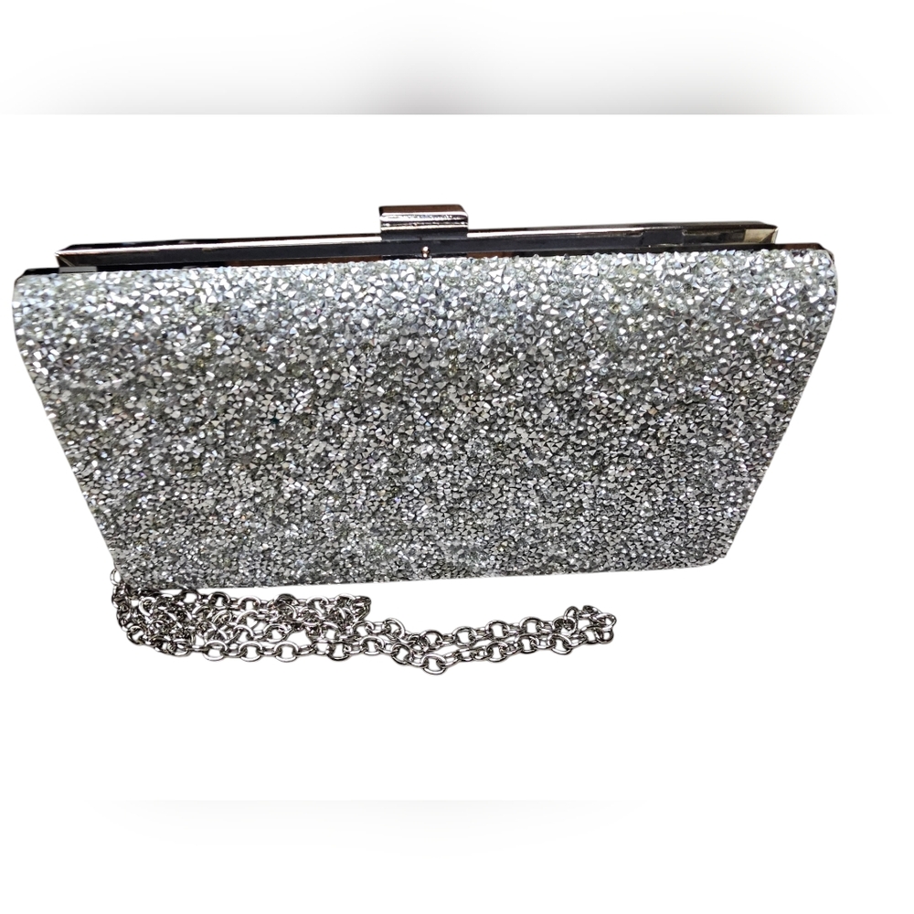 Sondra Roberts Silver Rhinestone Shimmer Clutch Shoulder Bag Cocktail Evening